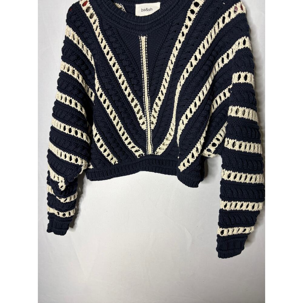 Ba&Sh Gardy Crochet Crewneck Pullover Sweater In Marine Navy White Sz 1 US S - Picture 4 of 8